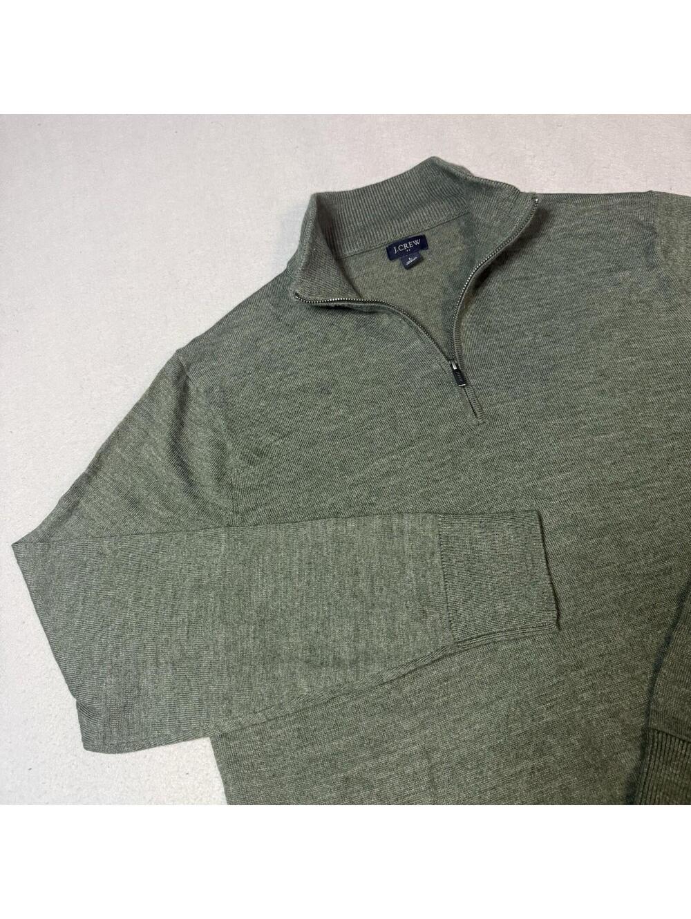 J.Crew Mens Large Green Merino Wool Blend 1/4 Zip Sweater Pullover Casual